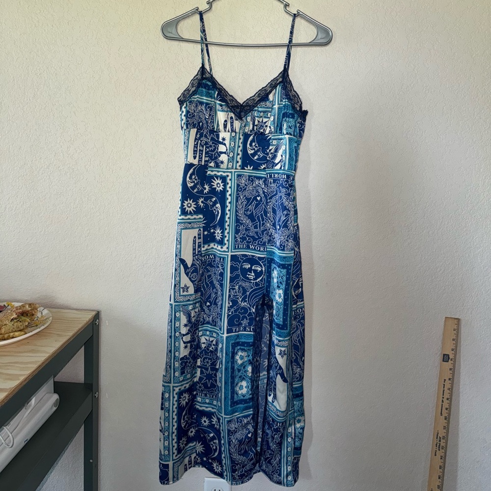 Blue and White Spaghetti Strap Maxi Dress